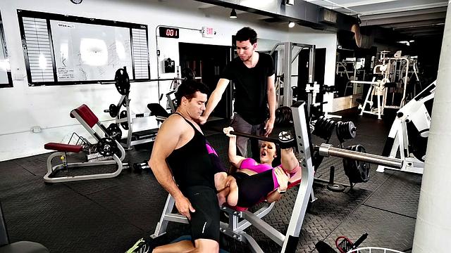 Curvy MILF gets her pussy and ass drilled hard in the gym
