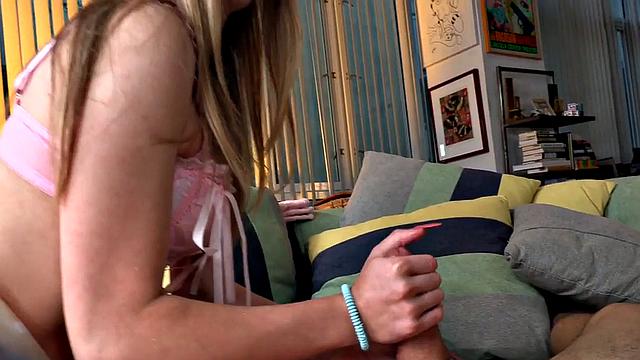 Busty bae rubs cock in POV after HJ while dirty talking