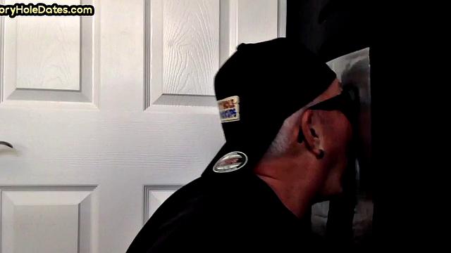 Gloryhole guy loves jerking big dick while sucking it