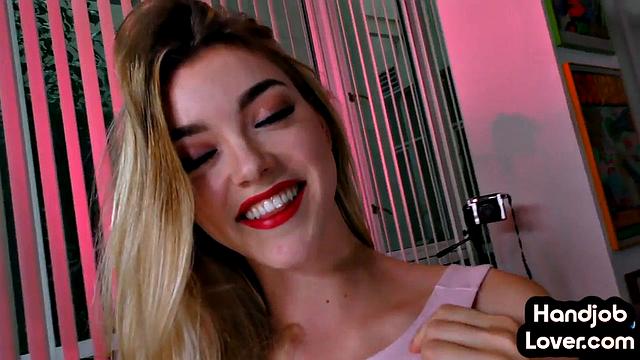 Cute blonde babe teases her lover