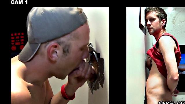 Real straight guy gets gloryhole BJ before cumming in mouth