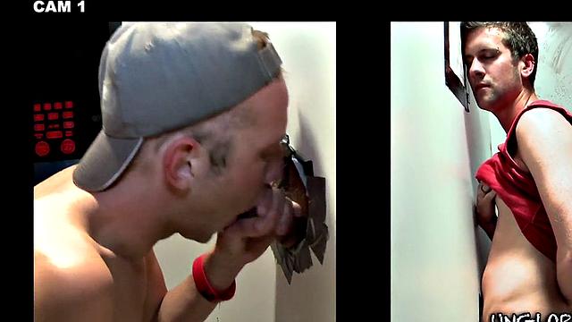 Real straight guy gets gloryhole BJ before cumming in mouth