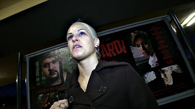 Blonde bombshell takes stranger's cock in her tight pussy on a train