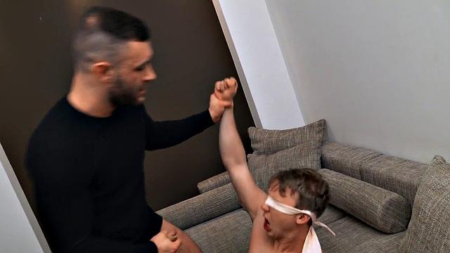 Blindfolded sub gets deepthroated before getting barebacked in hot couple action