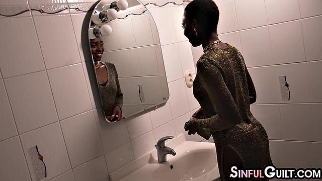 High-class ebony escort seducing a customer