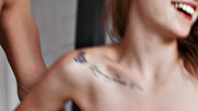 Skinny redhead teen strapon pegs dude in bisex 3some