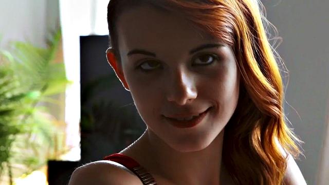 Skinny redhead teen strapon pegs dude in bisex 3some