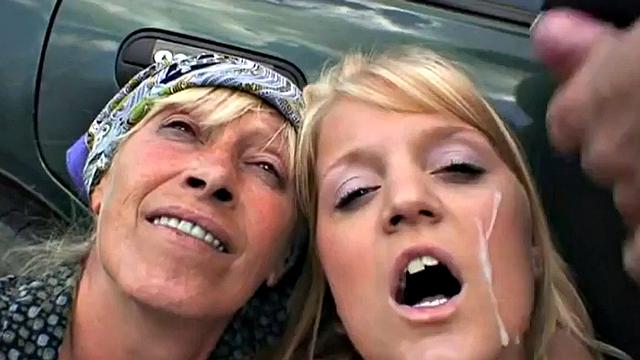 Teen with old man outside