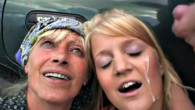 Teen with old man outside