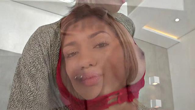 Latina hottie masturbates in stockings, lingerie & dildos in bedroom