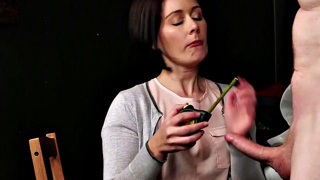 British CFNM MILF sucks and strokes till cumshot