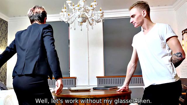 TUTOR4K. Lesson with new literature tutor ends for smart fellow with sex