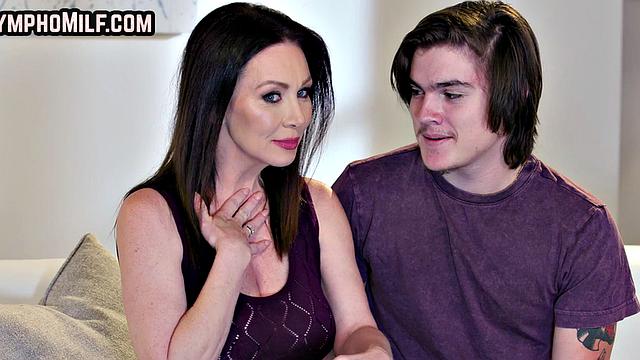 Mature busty stepmom in high heels rides stepson's cock