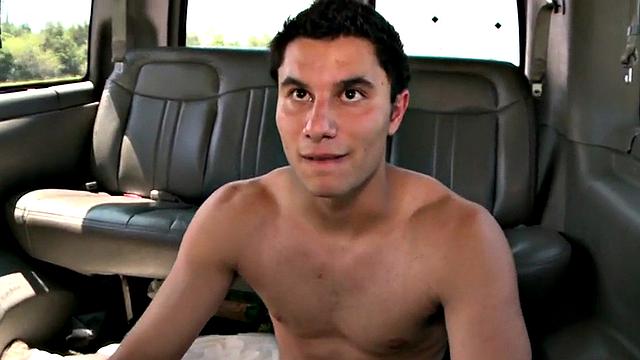 Tricked stud fucks gays in van till cumshot