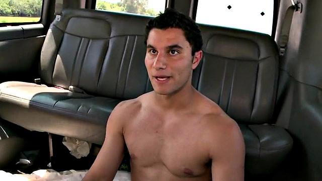 Tricked stud fucks gays in van till cumshot