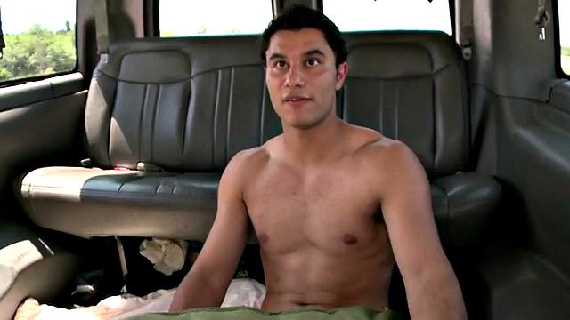 Tricked stud fucks gays in van till cumshot