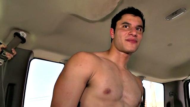 Tricked stud fucks gays in van till cumshot