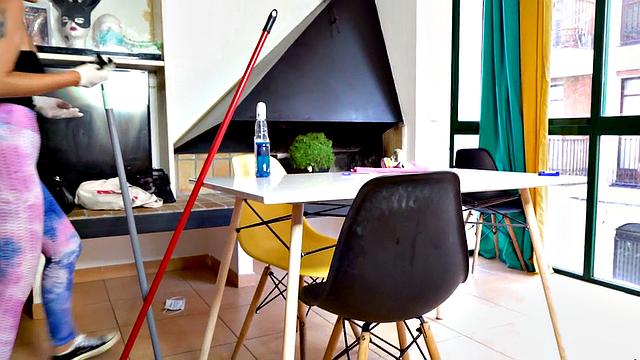 Watch this tattooed maid with braces get her pussy and mouth pleasured before kinky sex in the bedroom