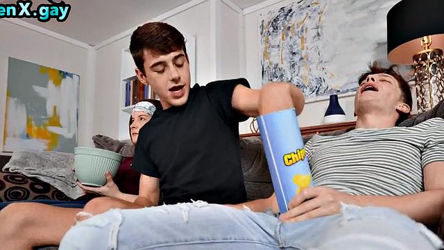 Manly stud barebacks 21yo BF's asshole at home on couch