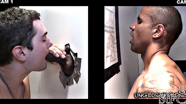 Fooled straight guy cocksucked in gloryhole