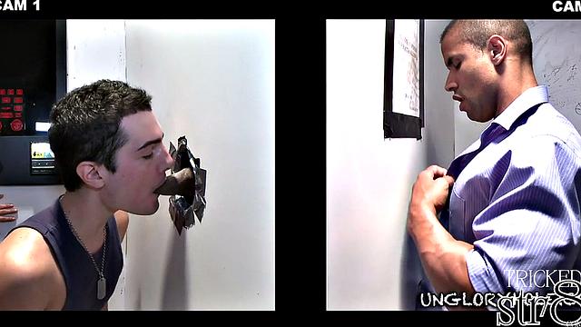 Fooled straight guy cocksucked in gloryhole
