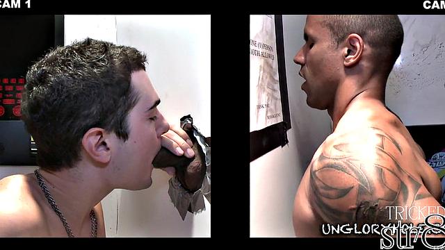 Fooled straight guy cocksucked in gloryhole