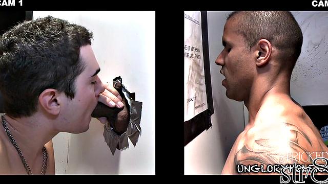 Fooled straight guy cocksucked in gloryhole