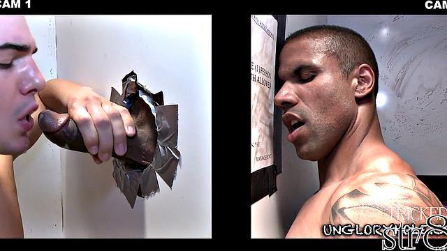 Fooled straight guy cocksucked in gloryhole