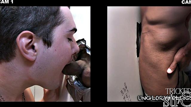 Fooled straight guy cocksucked in gloryhole