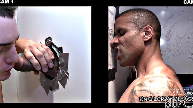 Fooled straight guy cocksucked in gloryhole