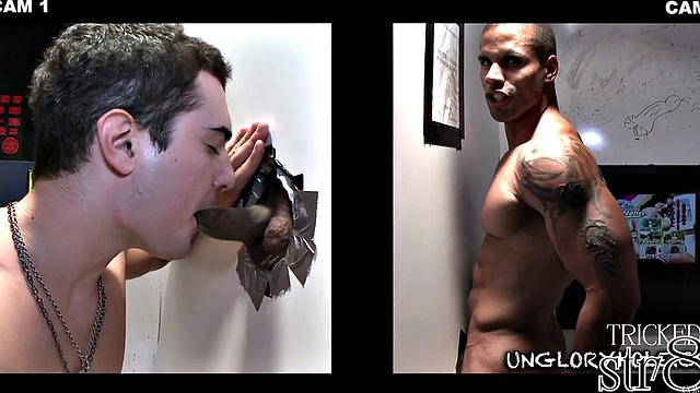 Fooled straight guy cocksucked in gloryhole