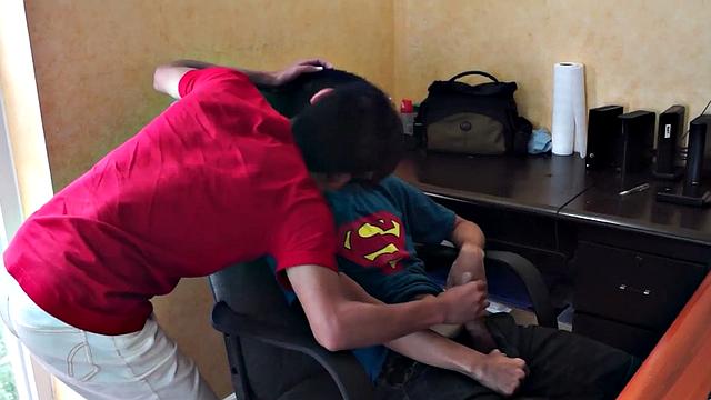 Real Asian twink sucks and fucks boyfriend's asshole at home