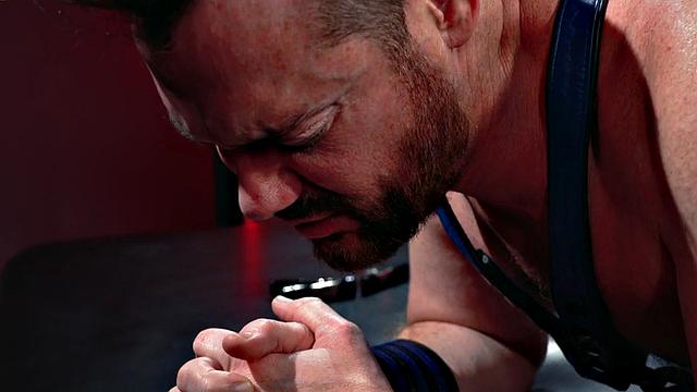 Fisting stud fists leather BF with pierced rod