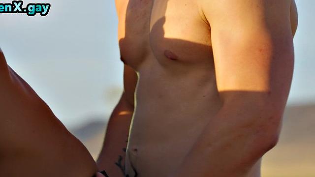 Cowboy barebacks man in leather pants outdoors