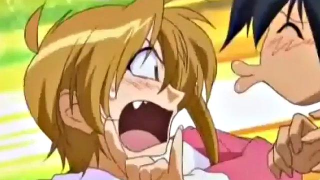 Weird anime teen smashes crotch