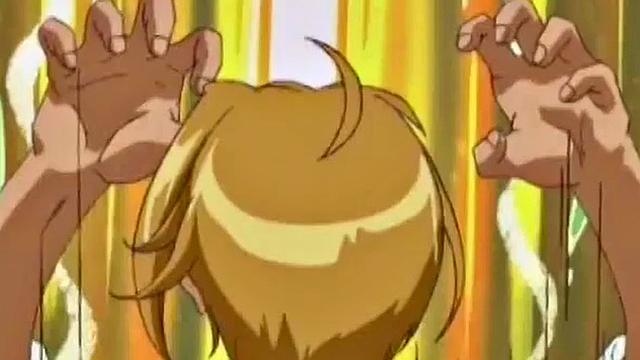 Weird anime teen smashes crotch