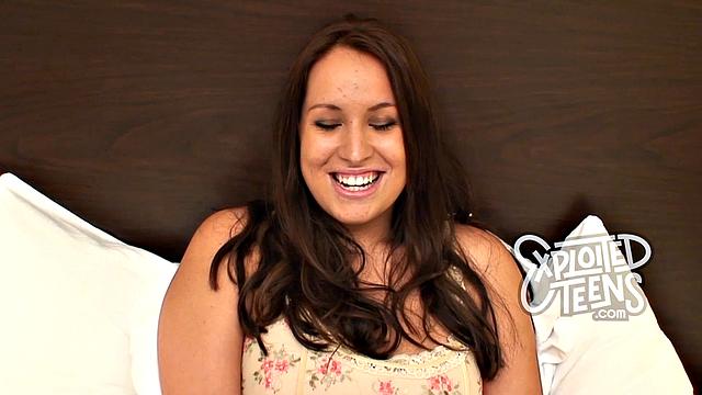 Big-titted newbie with a fat ass and a smile blows and jerks a huge cock up close