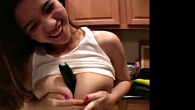 Hot Pixie Playing with Big Tits in the Kitchen