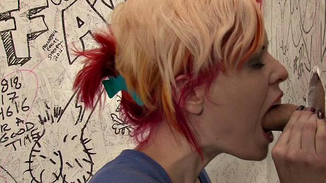 Busty trans sucked through gloryhole before fucking pussy