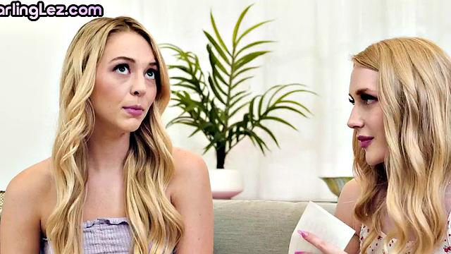 Cute dykes enjoy 69 sex on couch while alone