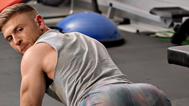 Eager athletic jock anal pounded in gym before receiving facial