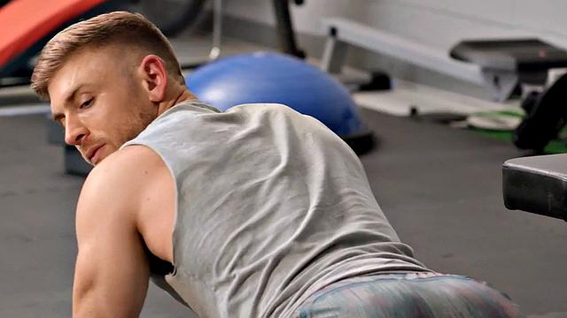 Eager athletic jock anal pounded in gym before receiving facial