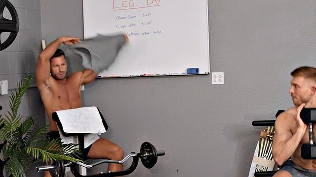 Eager athletic jock anal pounded in gym before receiving facial