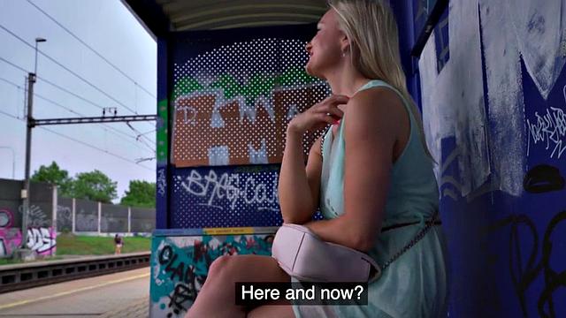 Busty European babe publicly cockrides after blowjob in the park