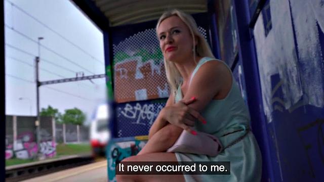 Busty European babe publicly cockrides after blowjob in the park