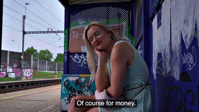 Busty European babe publicly cockrides after blowjob in the park