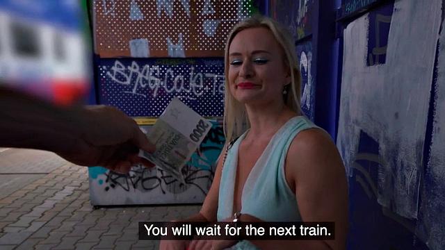 Busty European babe publicly cockrides after blowjob in the park