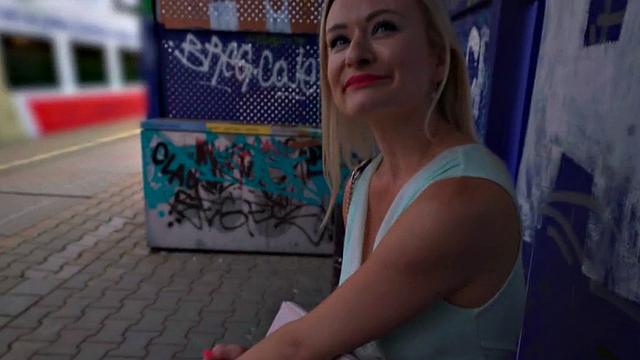 Busty European babe publicly cockrides after blowjob in the park