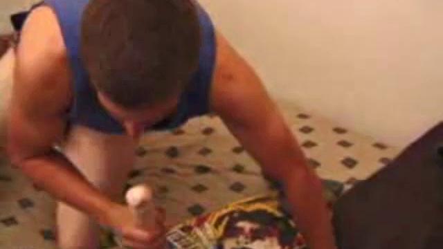 Mica just got in from skating and needs to burn off some more energy, so he kicks back and starts watching a video. Naughty boys like their sex toys, so Mica grabs a few from his collection and goes to work on his rear.