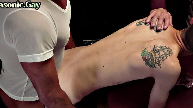 Suited gaydaddies fuck asshole of oiled twink